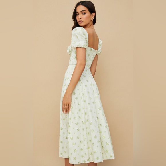 House of CB- TALLULAH 
IVORY FLORAL PUFF SLEEVE MIDI DRESS XS - Picture 7 of 12